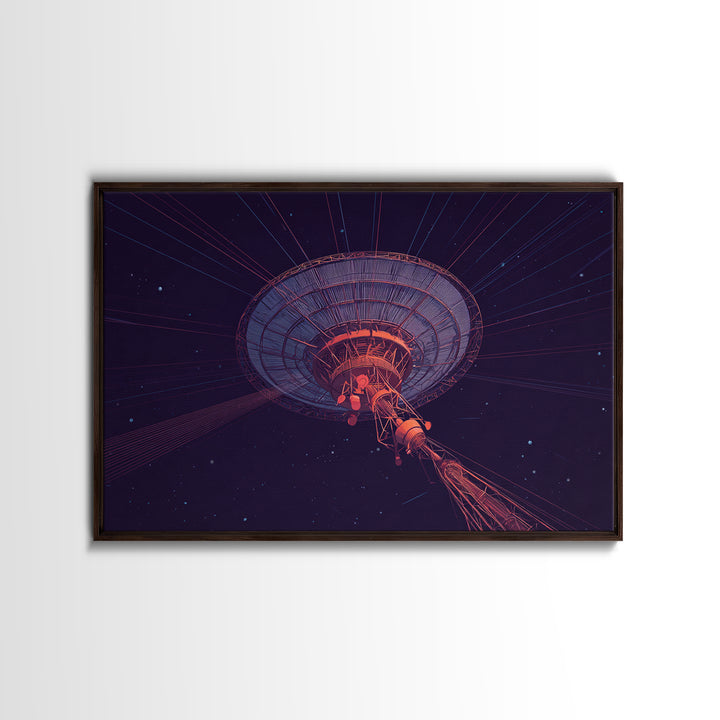 Deep Space Radio Telescope Wall Art, Purple Starry Observatory Dish, Retro Sci Fi Poster, Modern Abstract Canvas Print Decor