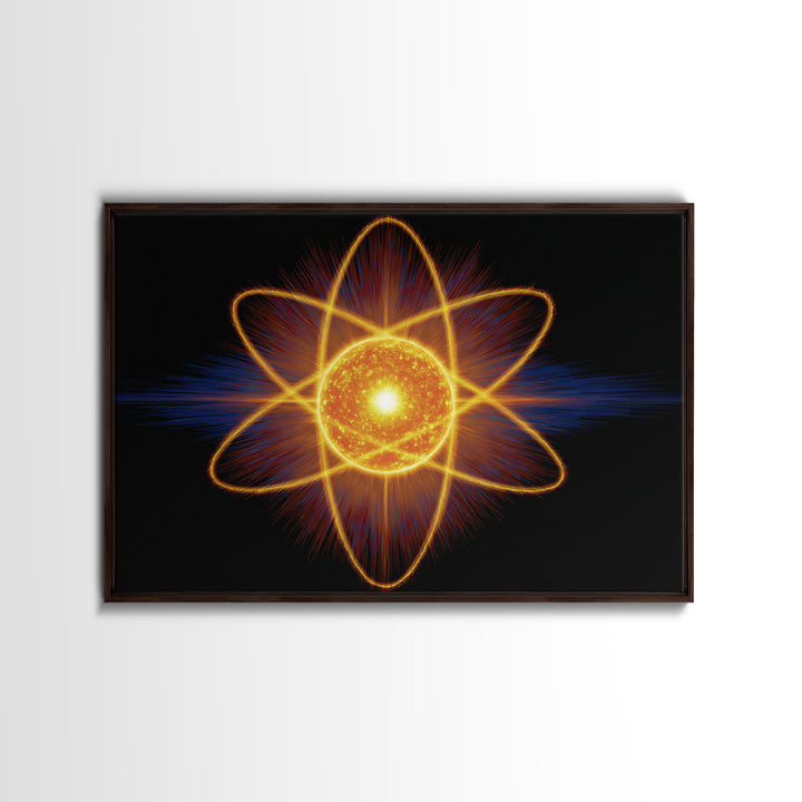 Glowing Atom Energy Wall Art, Black Space Science Print, Atomic Mid Century Modern Poster For Office And Man Cave Home Decor
