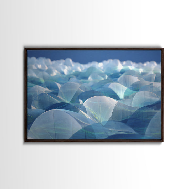 Blue Translucent Dome Landscape Abstract Canvas Print, Modern Wall Art, Cool Minimalist Ocean Ice Blue Bedroom Decor Poster