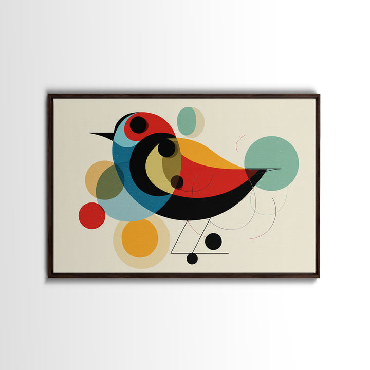Abstract Midcentury Bird Wall Art, Colorful Circle Shapes Poster, Modern Geometric Art Print, Playful Retro Nursery Home Decor