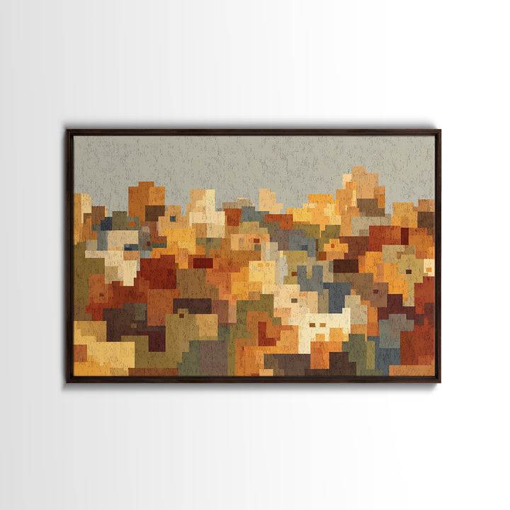 Warm Abstract City Blocks Wall Art, Mid Century Modern Decor, Geometric Urban Landscape Print, Colorful Home Office Poster