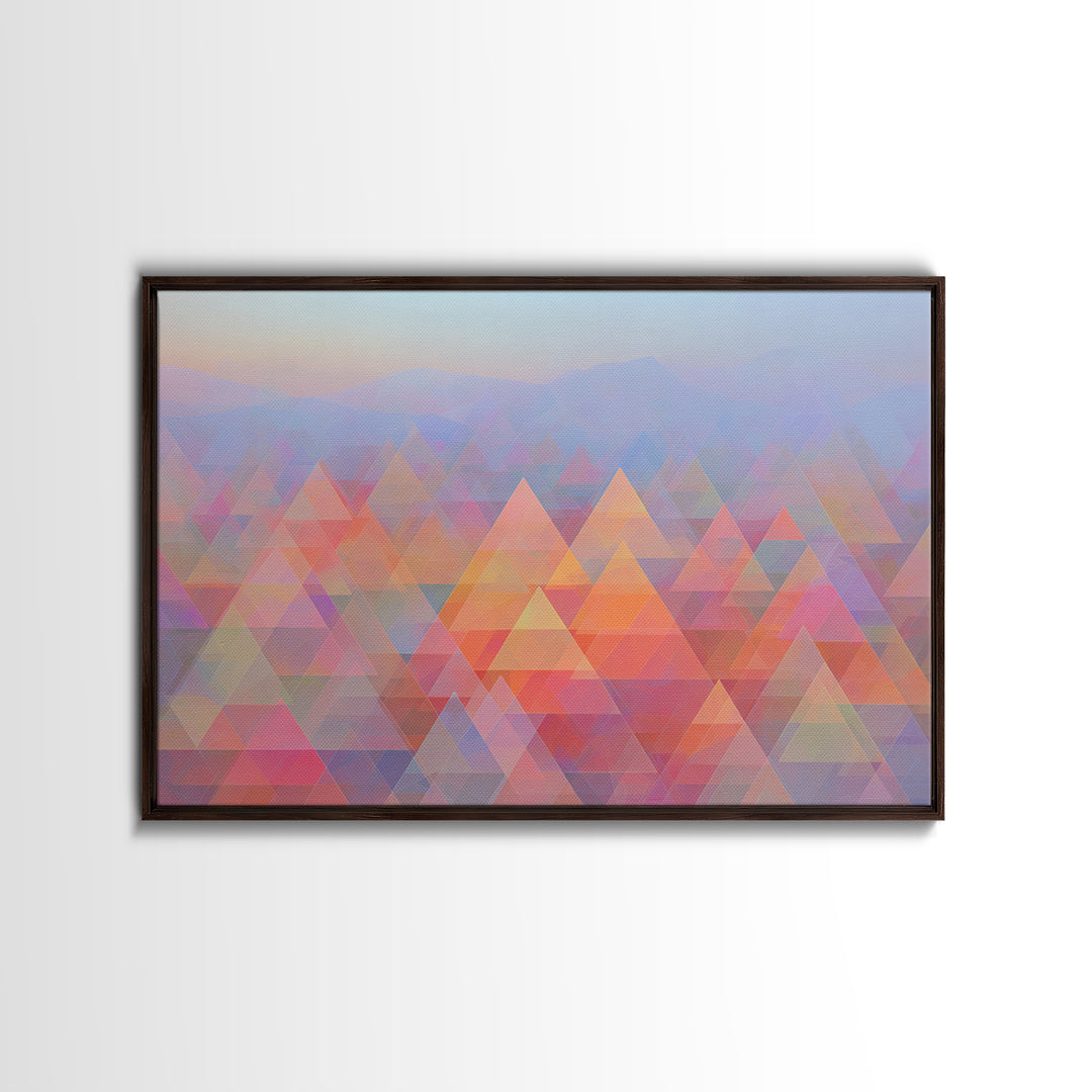 Pastel Triangle Mountain Landscape Wall Art, Geometric Abstract Art, Midcentury Modern Living Room Decor, Colorful Canvas Print