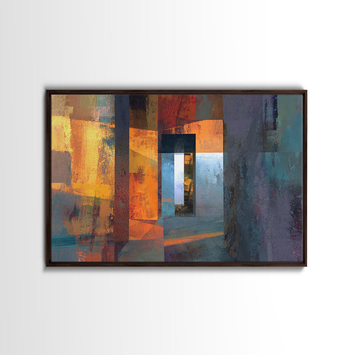 Orange Teal Abstract Doorway Wall Art, Midcentury Modern Art, Geometric Wall Decor, Modern Abstract Art, Living Room Decor