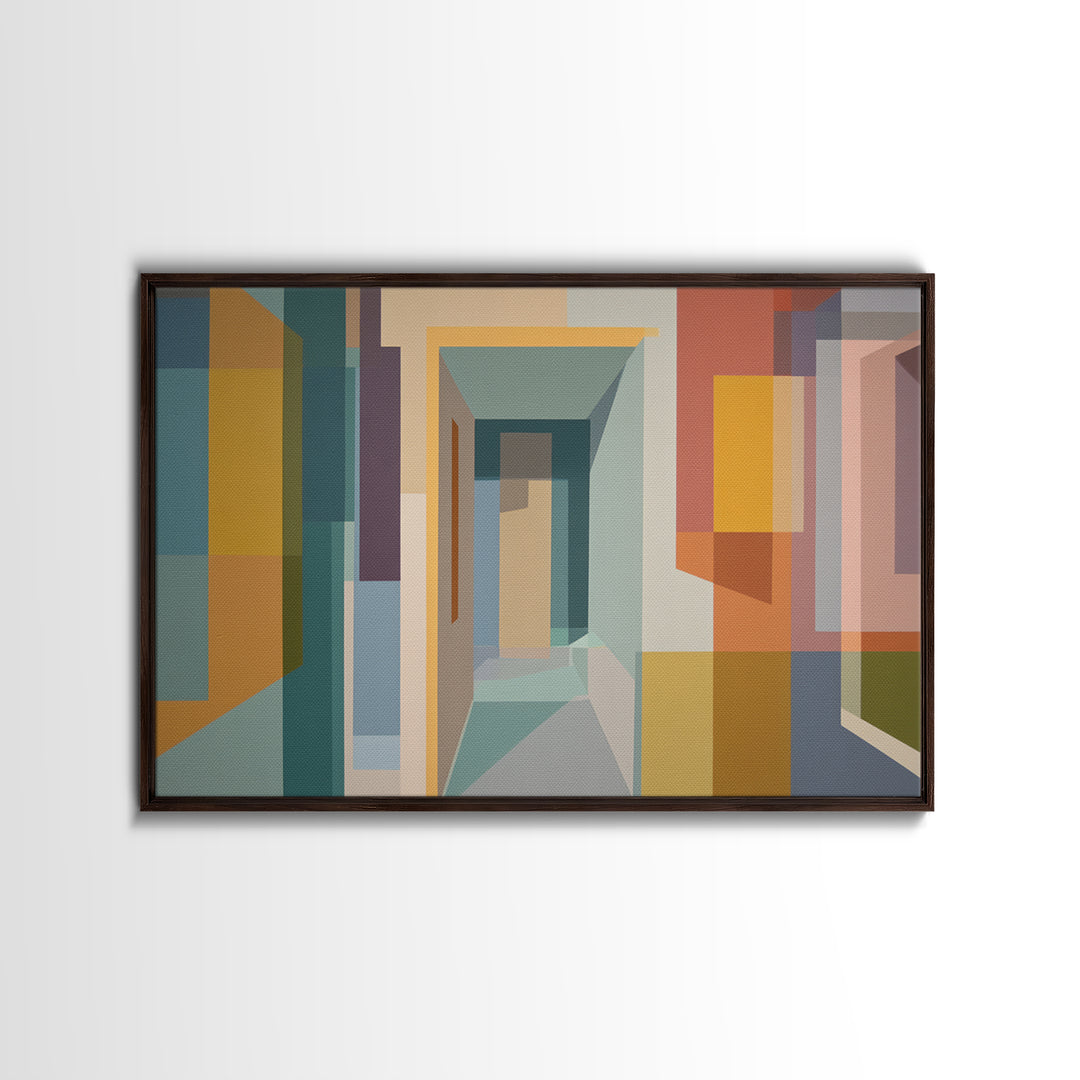 Pastel Abstract Hallway Canvas Print, Midcentury Modern, Geometric Poster, Modern Wall Decor, Minimalist Decor, Home Office Art