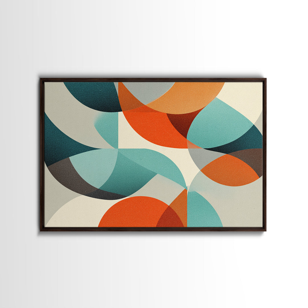 Orange Teal Circle Abstract Wall Art, Midcentury Modern Art, Geometric Shapes Art, Modern Art Print, Retro Wall Decor, Home Decor