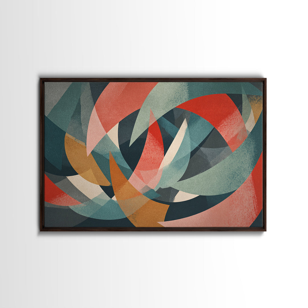 Dynamic Red Teal Abstract Canvas Print, Midcentury Abstract, Geometric Wall Art, Modern Art Print, Bold MCM Wall Decor, Statement Piece