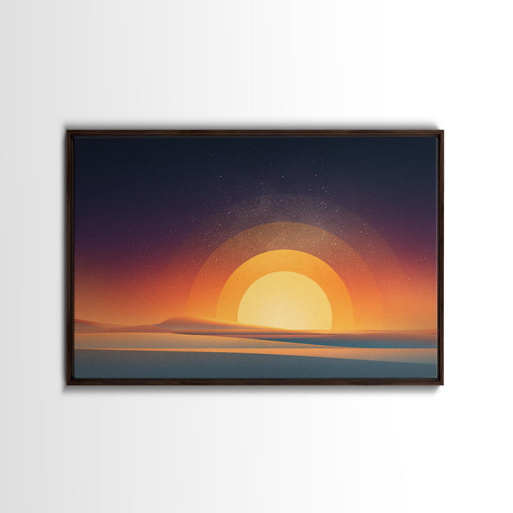 Orange Desert Sun Wall Art, Retro Modern Poster, Minimalist Landscape Print, Midcentury Decor, Warm Abstract Wall Decor Art