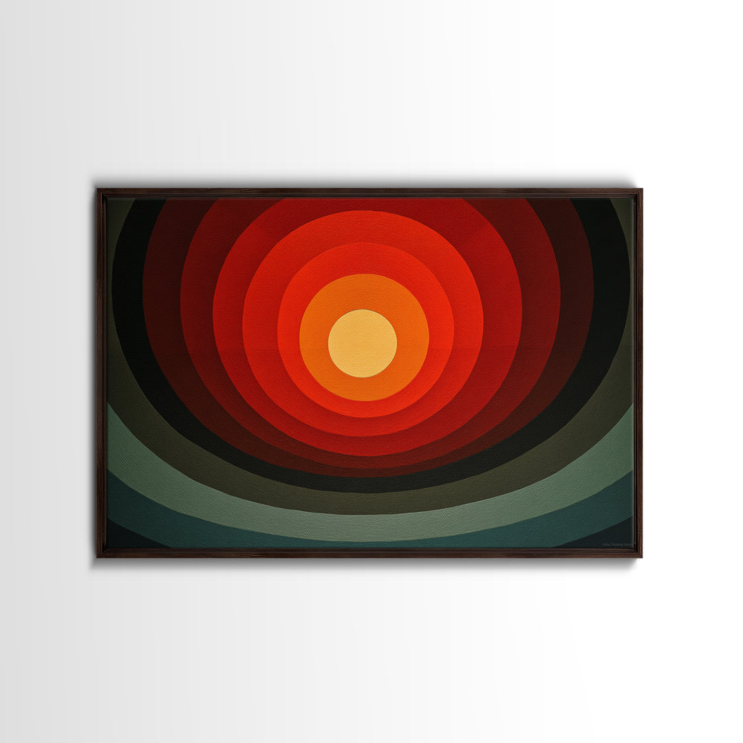 Hard Edge Red Orange Target Canvas Print, Midcentury Modern Wall Art, Retro Geometric Poster For Office Home Decor MCM Style