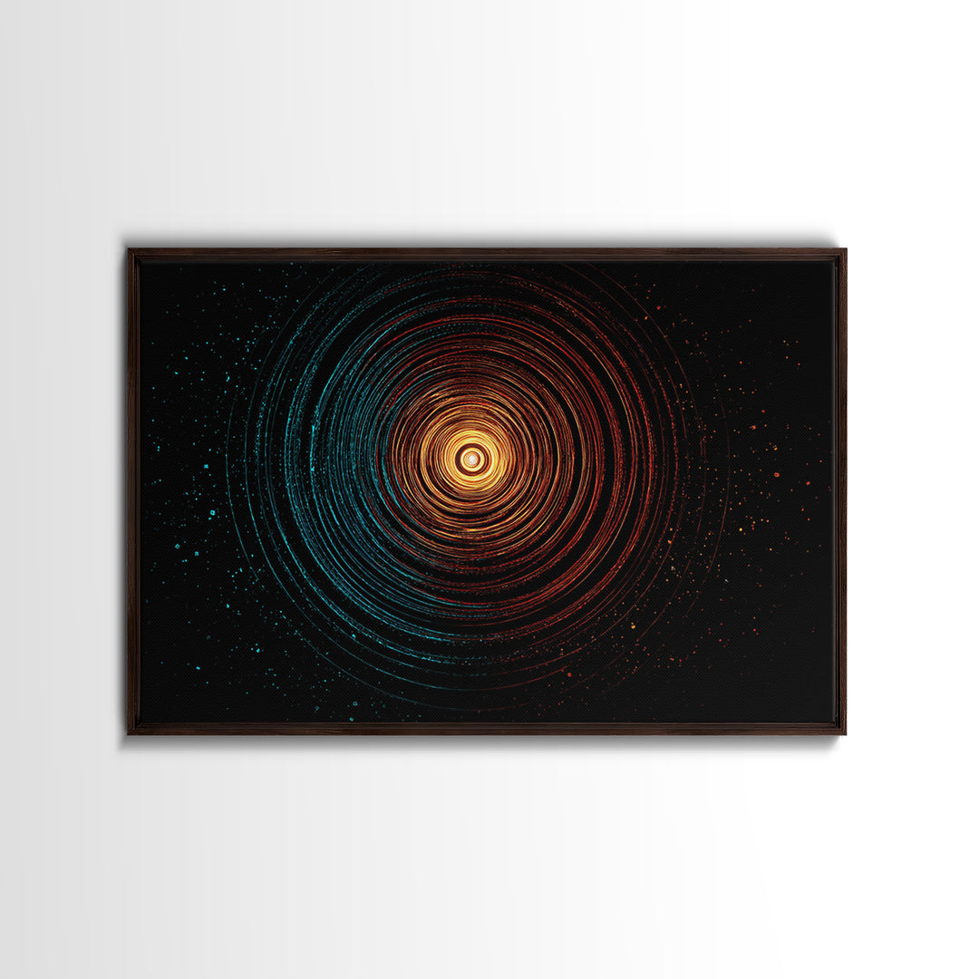 Glowing Orange Teal Concentric Rings Wall Art, Modern Abstract Art Print, Cosmic Retro Geometric Decor For Bedroom Office