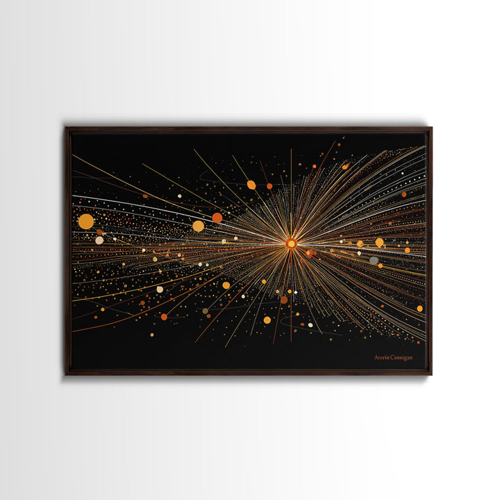 Golden Starburst Lines And Dots Canvas Print, Modern Abstract Art, Atomic Retro Wall Art Decor For Living Room Home Office