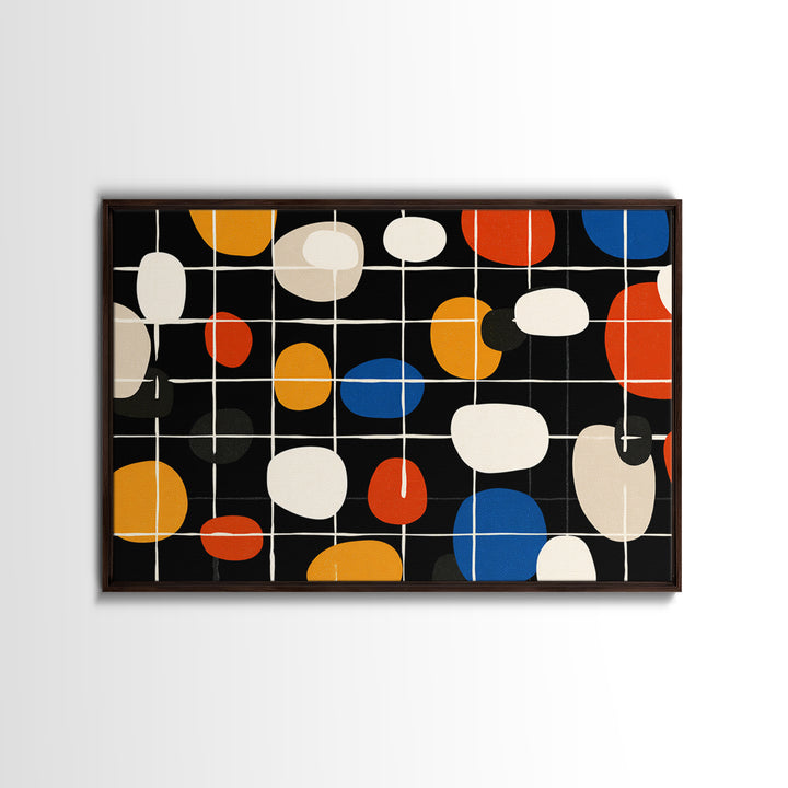 Atomic Oval Grid Wall Art, Orange Blue Midcentury Canvas Print, Retro Modern Geometric Decor For Kitchen Or Office Gallery Wall