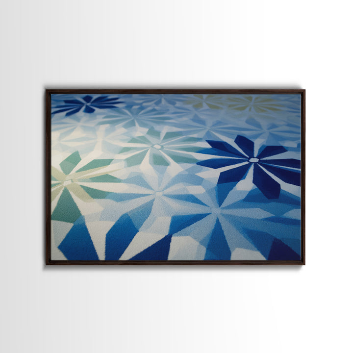Blue Geometric Floral Pattern Wall Art, Scandinavian Modern Abstract Print, Coastal Bedroom Decor, Minimalist Home Office Art