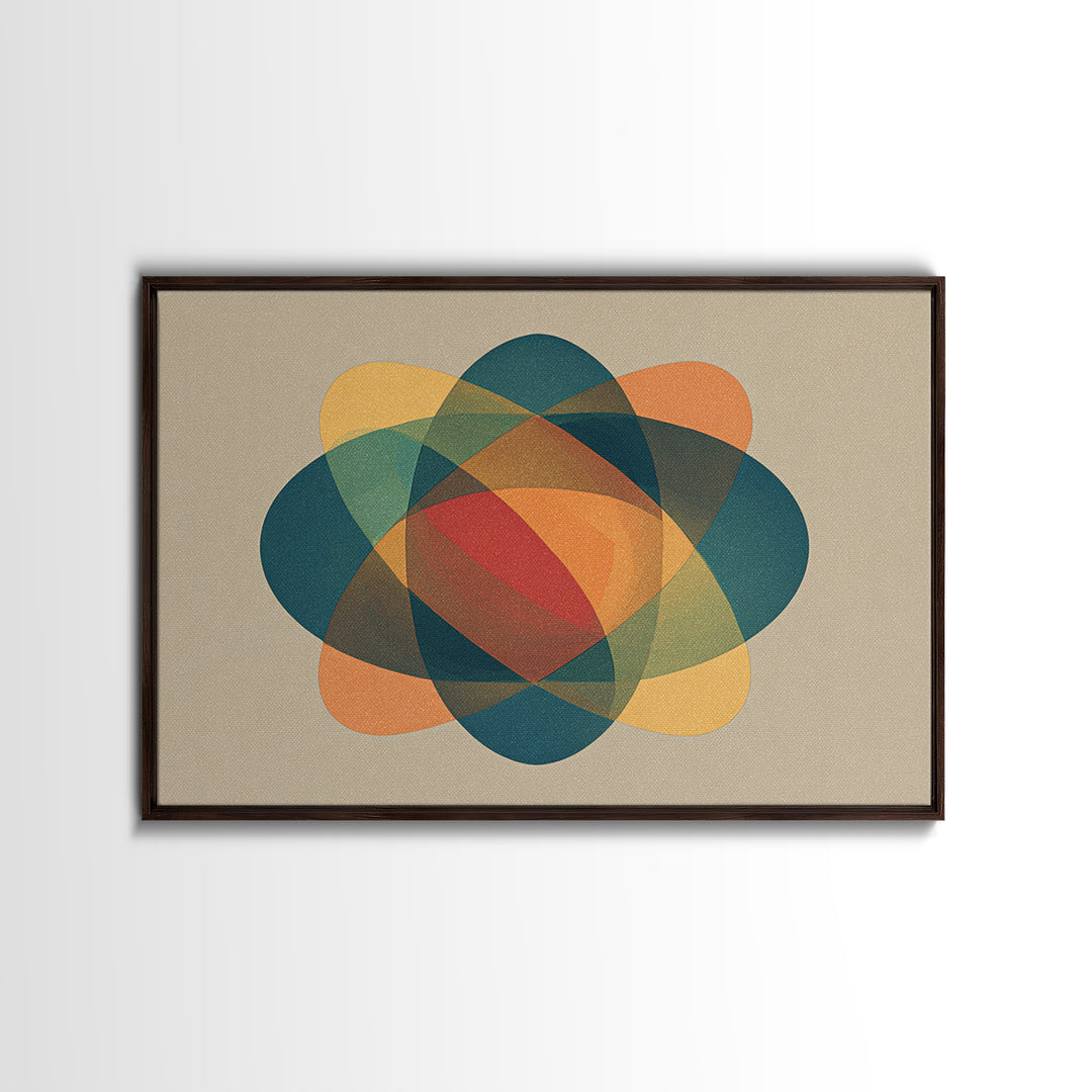 Translucent Atomic Orbit Abstract, Midcentury Modern Wall Art, Geometric Shapes Poster, Retro MCM Home Decor Canvas Print