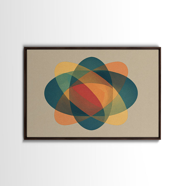 Translucent Atomic Orbit Abstract, Midcentury Modern Wall Art, Geometric Shapes Poster, Retro MCM Home Decor Canvas Print