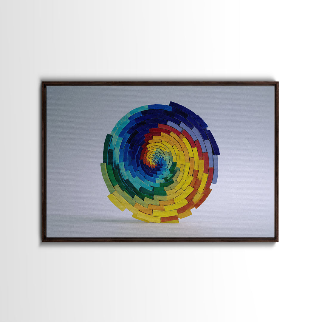 Rainbow Spiral Modern Sculpture Canvas Print, Midcentury Modern Geometric Wall Art, Colorful MCM Statement Piece Decor Gift