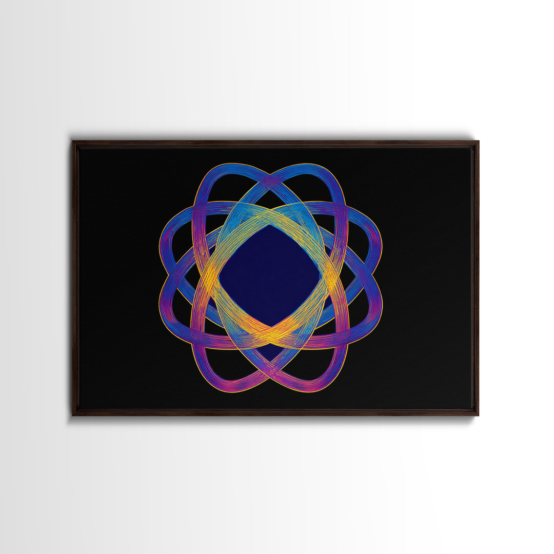 Neon Atomic Spirograph Abstract Wall Art, Midcentury Modern Art Print, Geometric Op Art, Retro Black Decor, Statement Piece