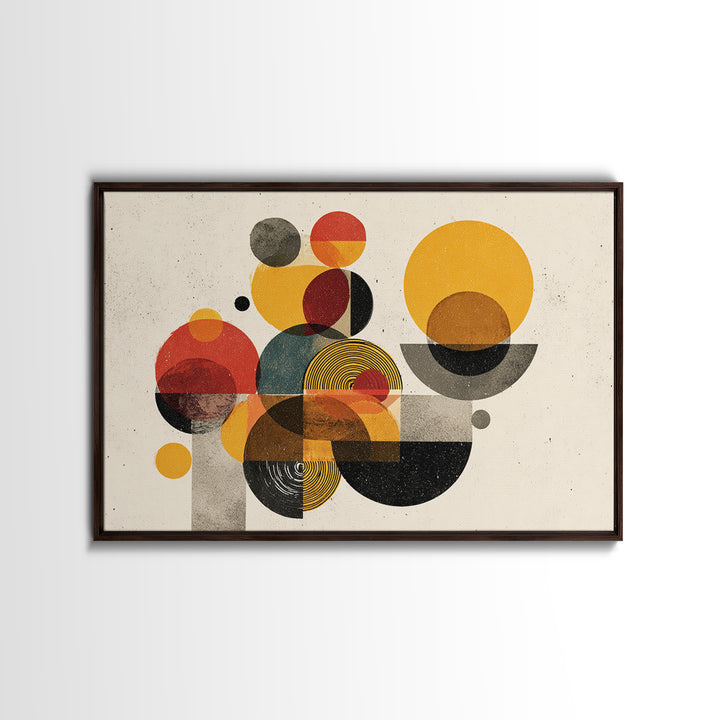 Warm Bauhaus Circles Canvas Print, Midcentury Modern Wall Art, Geometric Abstract Art, Retro Orange Black Home Decor Print Gift