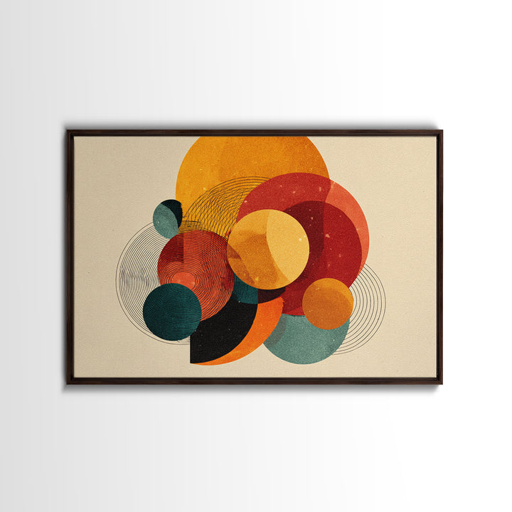 Orange Teal Circle Abstract Canvas Print, Midcentury Modern Wall Art, Bauhaus Geometric Poster, Warm Retro Home Decor Gift