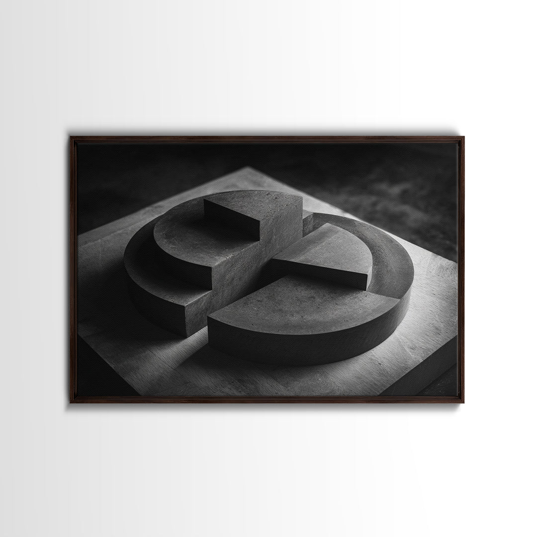Black And White Concrete Circle Sculpture Canvas Print, Modern Abstract Art, Minimalist Wall Art, Masculine Office Wall Decor