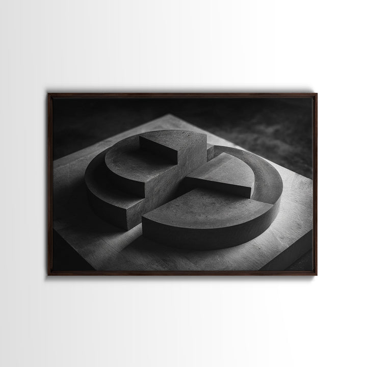Black And White Concrete Circle Sculpture Canvas Print, Modern Abstract Art, Minimalist Wall Art, Masculine Office Wall Decor