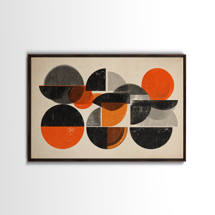 Orange Black Gray Circle Collage Wall Art, Midcentury Modern Art Print, Retro Geometric Poster, Bold MCM Living Room Wall Decor