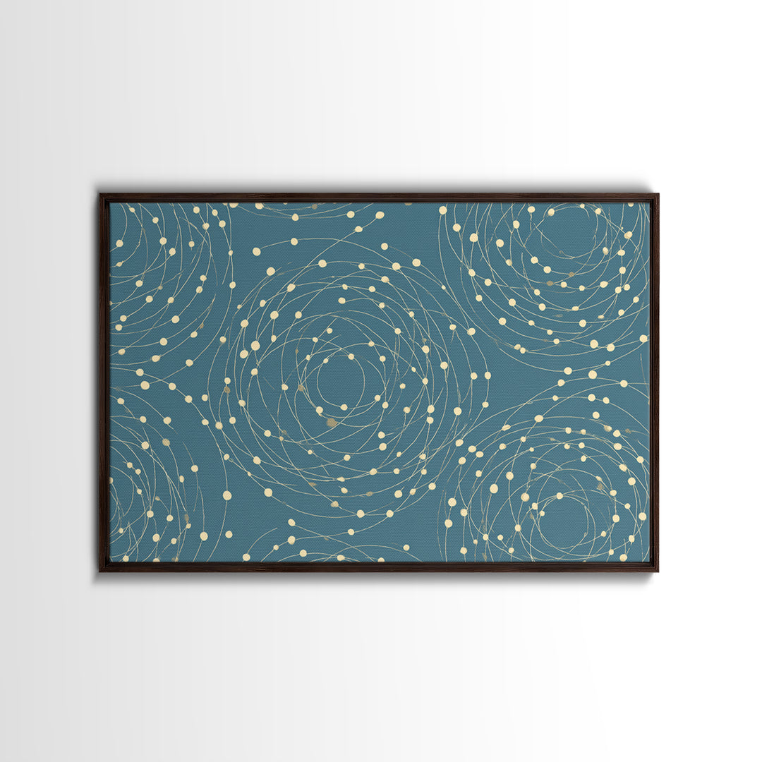 Teal Spiral Orbit Abstract Wall Art, Midcentury Modern Geometric Print, Atomic Pattern, Blue Minimalist Decor For Office