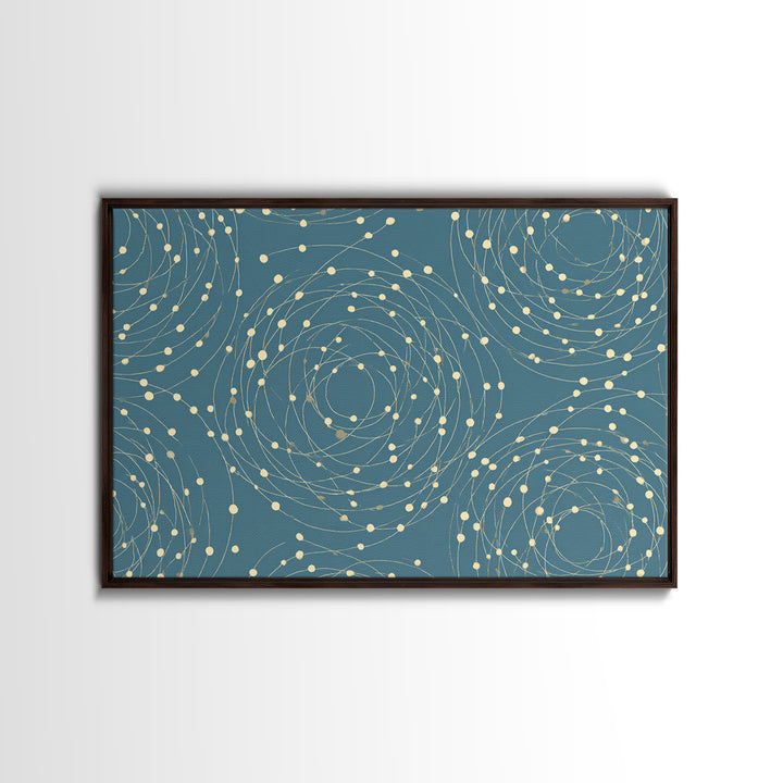 Teal Spiral Orbit Abstract Wall Art, Midcentury Modern Geometric Print, Atomic Pattern, Blue Minimalist Decor For Office