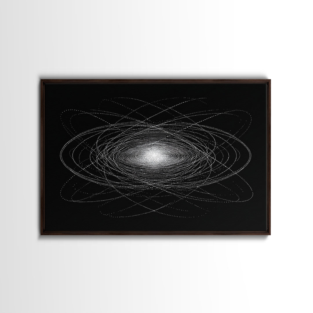 White Dotted Orbital Galaxy Wall Art, Cosmic Abstract Art Print, Modern Space Poster, Sci Fi Wall Decor, Black Minimalist Decor