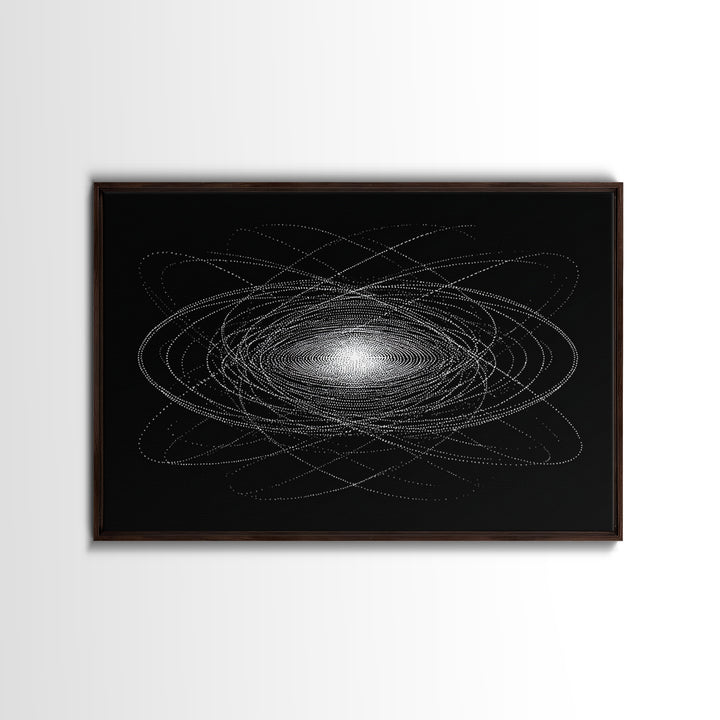 White Dotted Orbital Galaxy Wall Art, Cosmic Abstract Art Print, Modern Space Poster, Sci Fi Wall Decor, Black Minimalist Decor