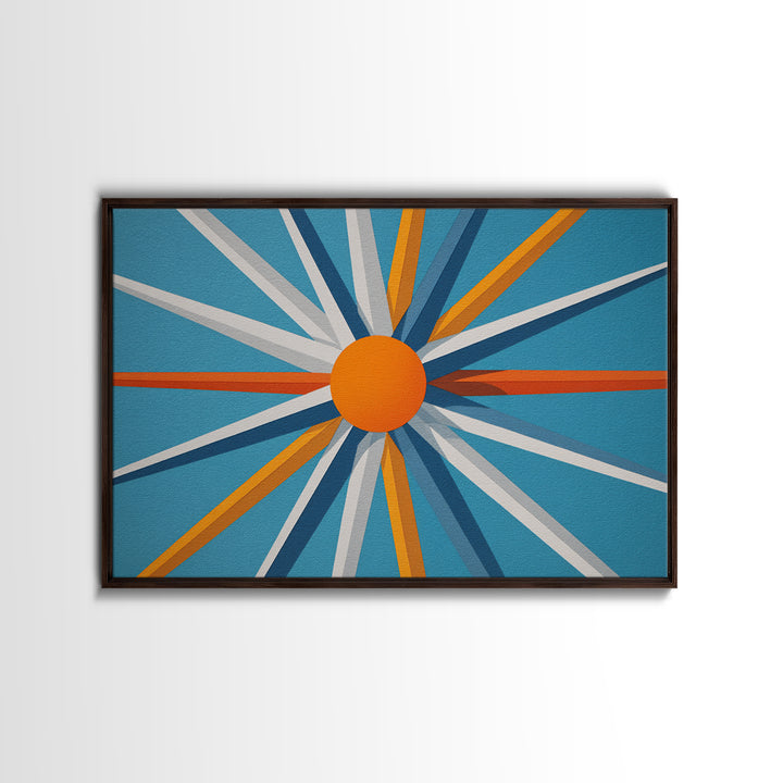 Orange Sunburst Geometric Wall Art, Midcentury Modern Art Print, Blue Teal Atomic Poster, Retro Modern Living Room Decor