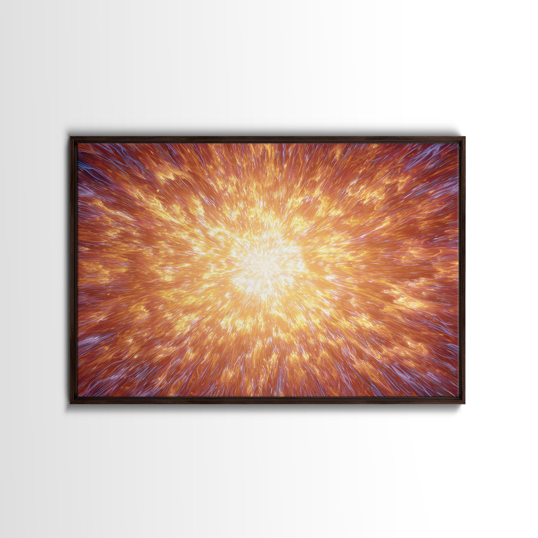 Fiery Cosmic Explosion Canvas Print, Bright Abstract Art, Orange Starburst Wall Art, Modern Space Poster, Statement Home Decor