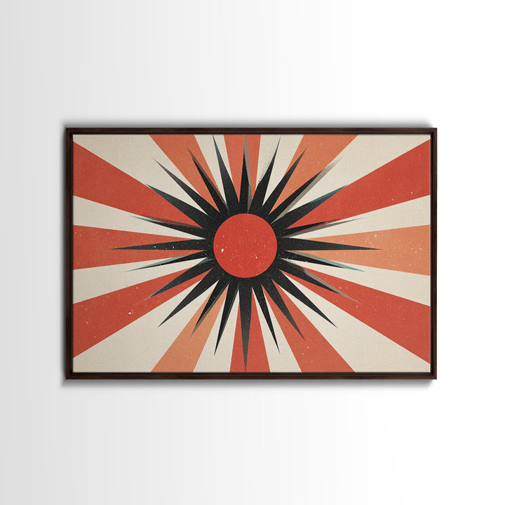 Red Black Retro Sunburst Wall Art, Midcentury Atomic Art Print, Orange Cream Geometric Poster, 60s Modern Living Room Wall Decor