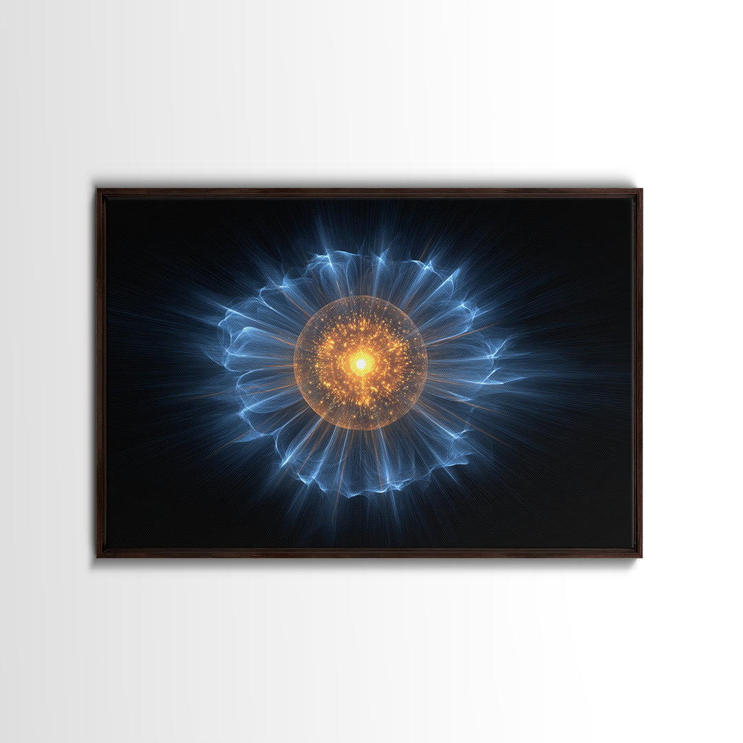 Blue Electric Plasma Orb Wall Art, Cosmic Abstract Art Print, Modern Space Poster, Orange Energy Decor, Sci Fi Office Decor