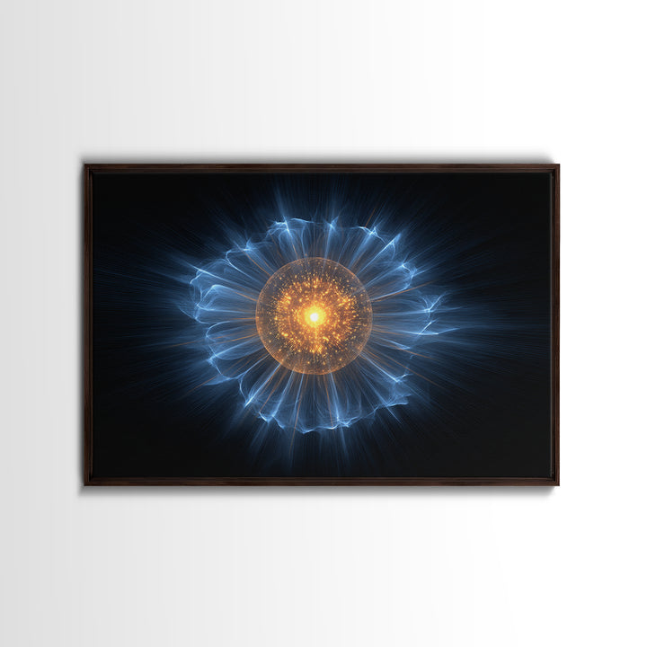 Blue Electric Plasma Orb Wall Art, Cosmic Abstract Art Print, Modern Space Poster, Orange Energy Decor, Sci Fi Office Decor
