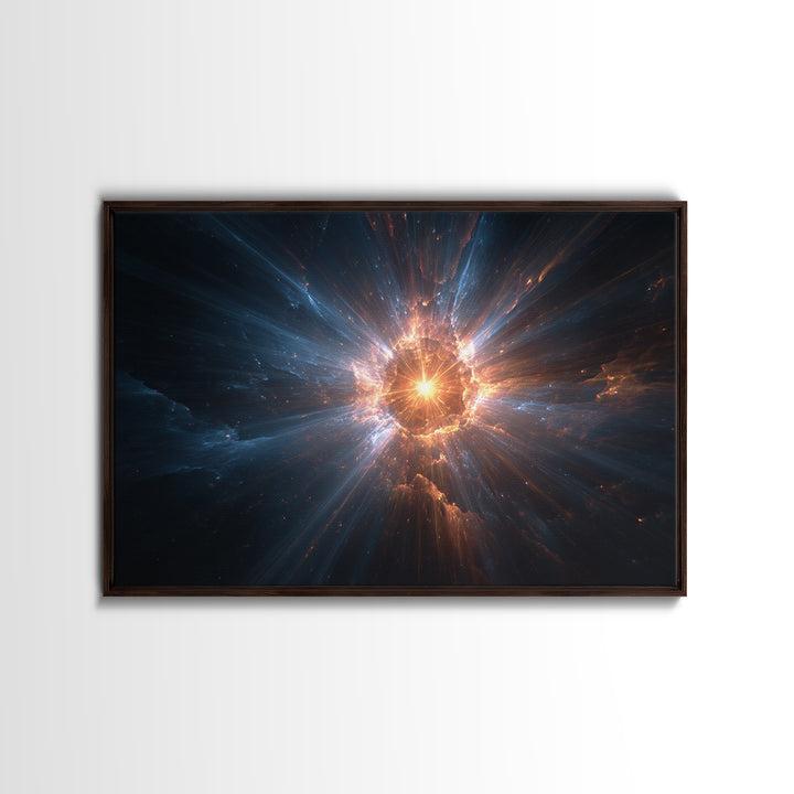 Cosmic Starburst Nebula Framed Canvas Print, Modern Wall Art, Space Abstract Art, Sci Fi Galaxy Decor For Living Room Decor