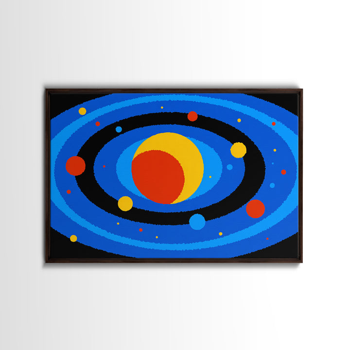 Blue Solar System Planets Wall Art, Midcentury Modern Art Print, Retro Space Poster, Colorful Kids Room Galaxy Decor Gift