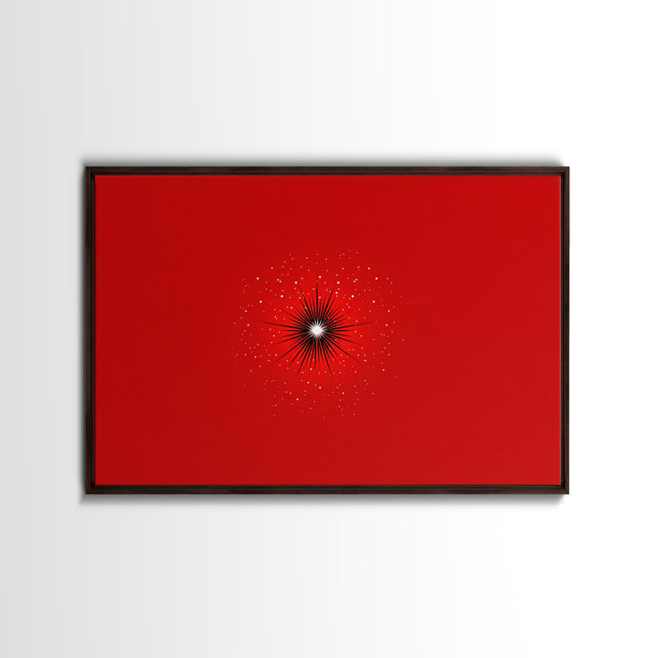 Minimal Red Starburst Wall Art, Modern Abstract Art Print, Retro Space Poster, Black White Spark Decor, Bold MCM Home Decor Gift