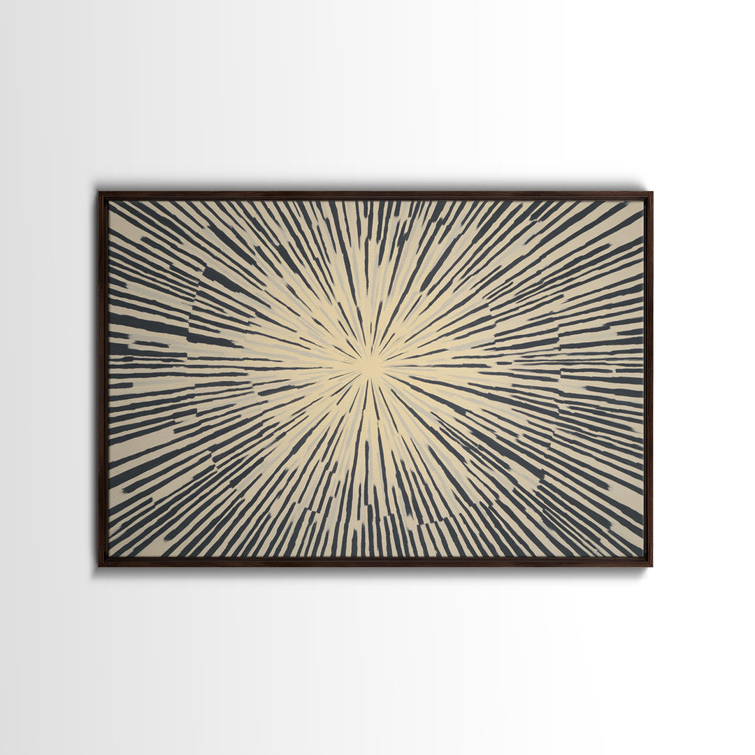 Cream Black Radial Burst Canvas Print, Midcentury Modern Wall Art, Retro Geometric Poster, Neutral MCM Home Office Decor