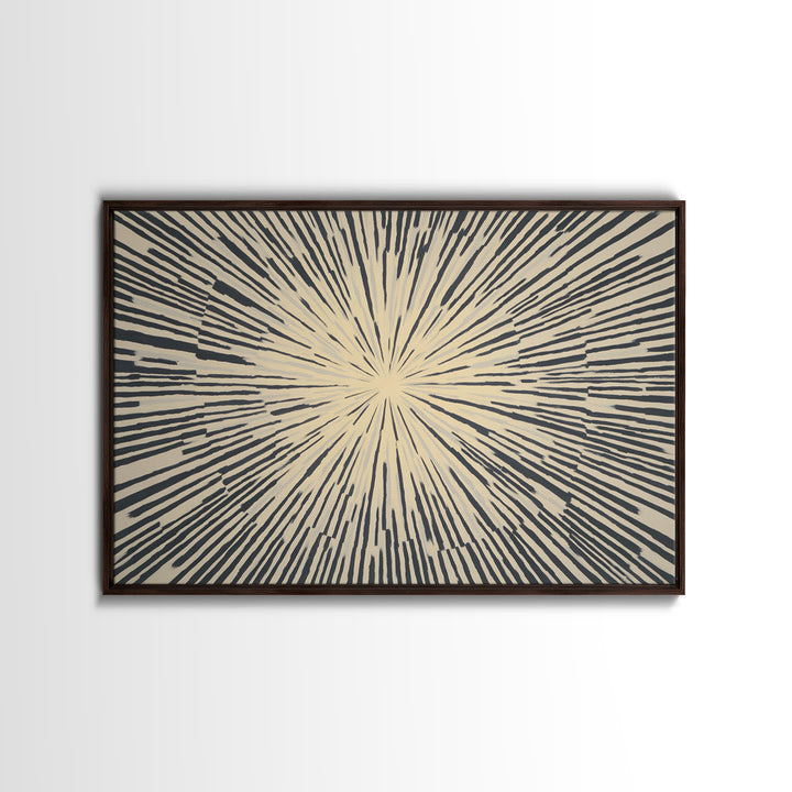 Cream Black Radial Burst Canvas Print, Midcentury Modern Wall Art, Retro Geometric Poster, Neutral MCM Home Office Decor