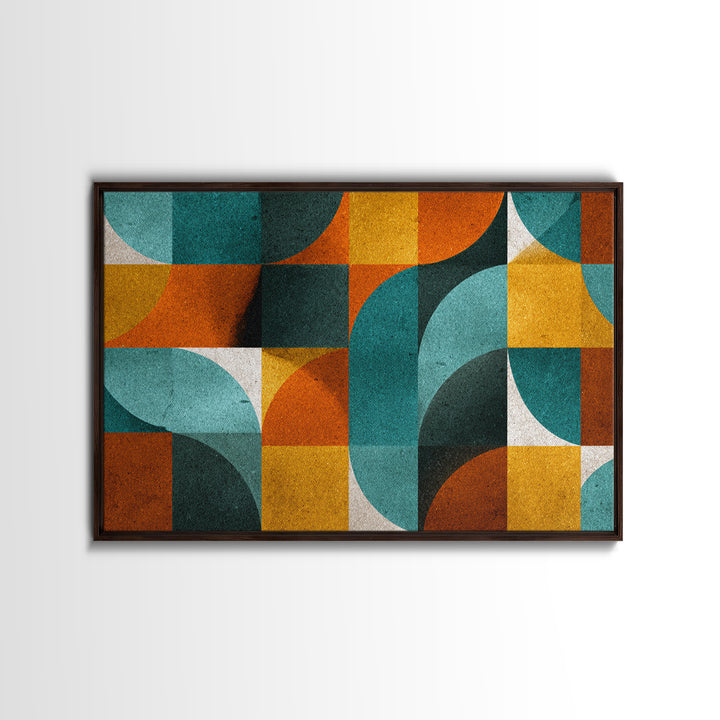 Teal Orange Mustard Geometric Arches Wall Art, Midcentury Modern Art Print, Retro MCM Decor, Abstract Living Room Poster