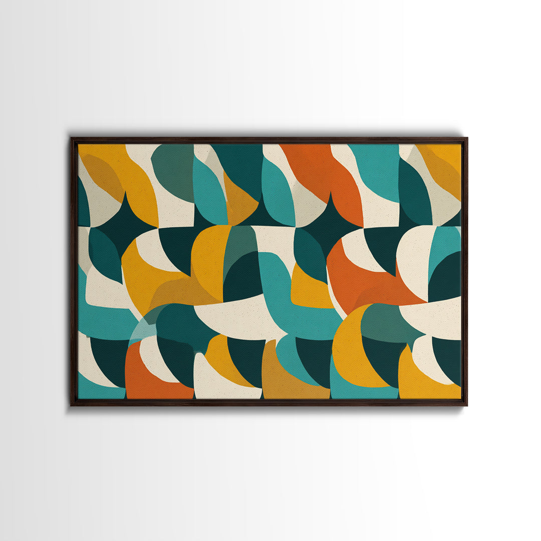 Cream Teal Orange Curved Geometry Wall Art, Midcentury Modern Print, Retro Abstract Decor, Bauhaus Inspired Living Room Poster