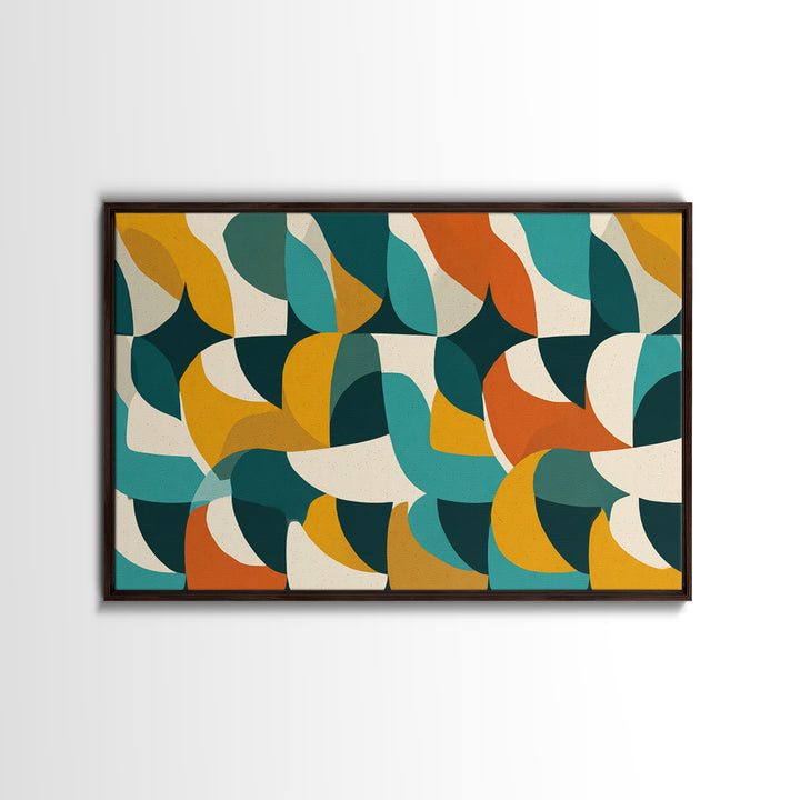 Cream Teal Orange Curved Geometry Wall Art, Midcentury Modern Print, Retro Abstract Decor, Bauhaus Inspired Living Room Poster
