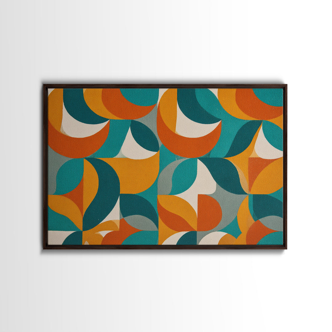 Orange Teal Mustard Circle Tiles Canvas Print, Midcentury Modern Wall Art, Retro MCM Decor, Geometric Abstract Living Room Poster