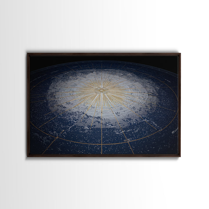 Blue Gold Radiant Star Map Canvas Print, Celestial Compass Wall Art, Modern Cosmic Decor, Astronomy Living Room Poster Gift