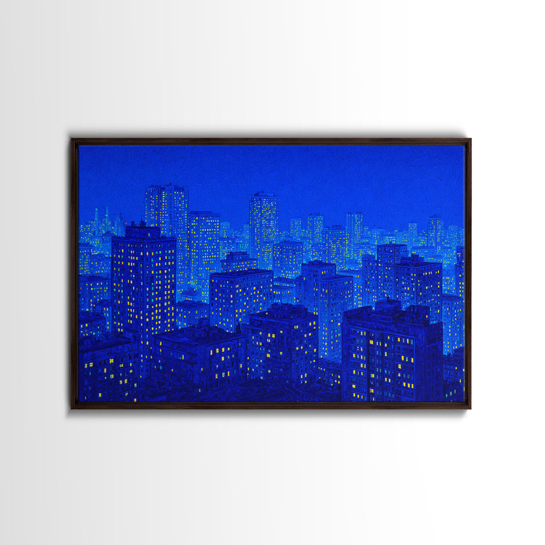 Electric Blue Cityscape Wall Art, Urban Skyline Canvas Print, Modern Art Poster, Living Room Decor, Home Office Art, Blue Art