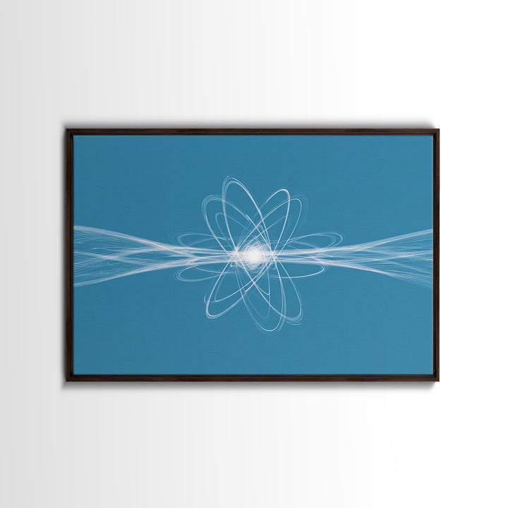 White Atom Energy Lines Canvas Print, Blue Scientific Abstract Art, Modern Wall Decor, Office Decor, Minimalist Art Print