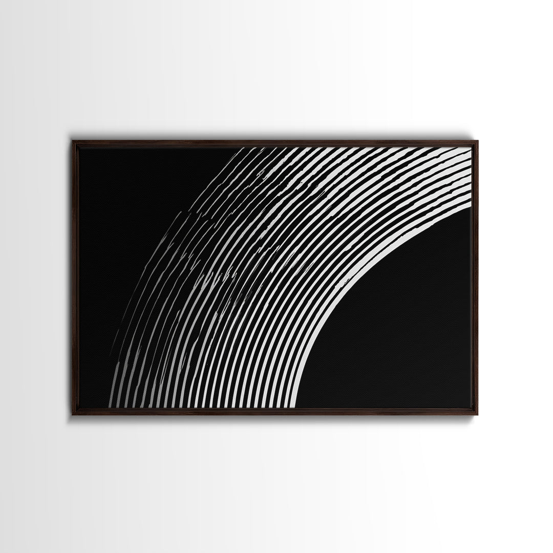 Black And White Concentric Arc Lines Wall Art, Minimalist Abstract Print, Modern Geometric Decor, Office Wall Decor, MCM Home Decor