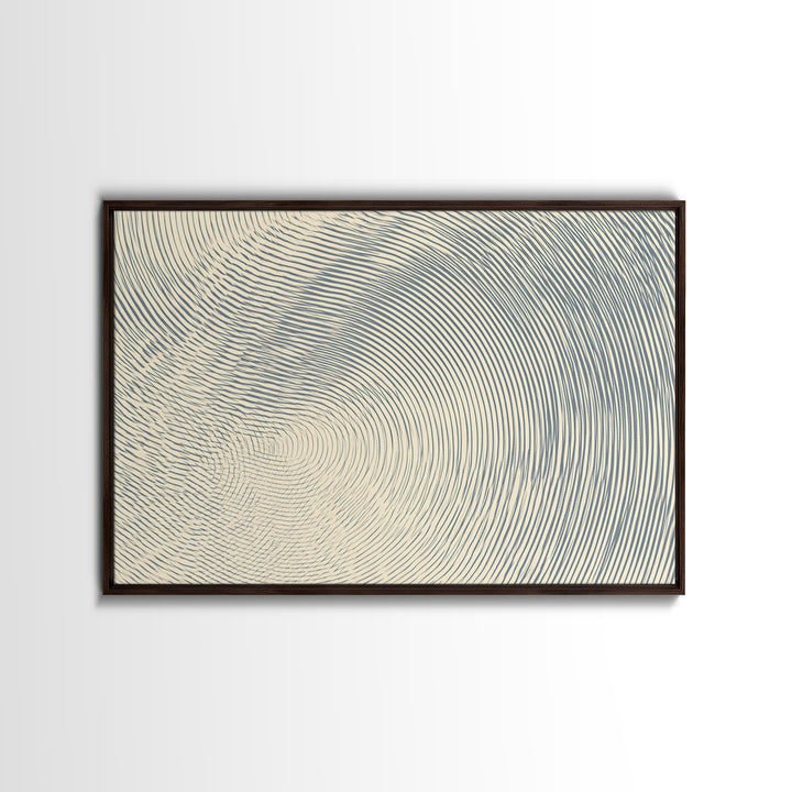 Ivory Blue Fingerprint Spiral Lines Canvas Print, Minimalist Abstract Art, Modern Geometric Wall Decor, Neutral Office Art