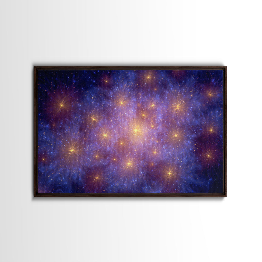 Blue Purple Galaxy Starfield Framed Canvas Print, Cosmic Abstract Wall Art, Modern Home Decor, Bedroom Art, Digital Art, Print