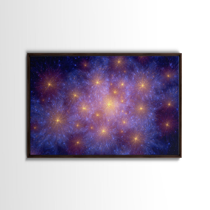 Blue Purple Galaxy Starfield Framed Canvas Print, Cosmic Abstract Wall Art, Modern Home Decor, Bedroom Art, Digital Art, Print